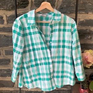 Bealls Alia Turquoise Blue Checkered Plaid Shirt